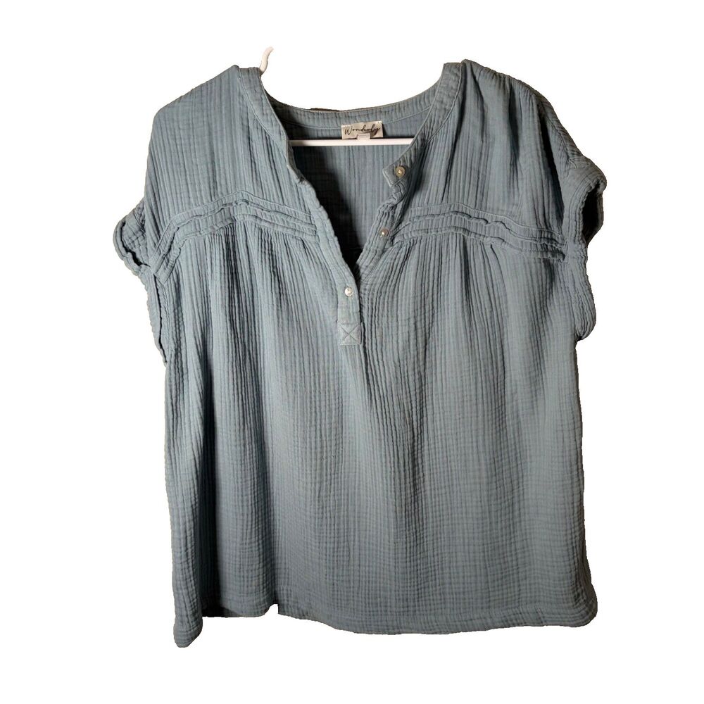 Wonderly Blouse Women's Medium V-Neck Gauze Short Sleeve Solid Casual Top